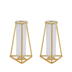 2-Pack Mini Wedding Centerpieces Gold Metal Frame Triangular Geometric Design - Test Tube Bud Vases 6"