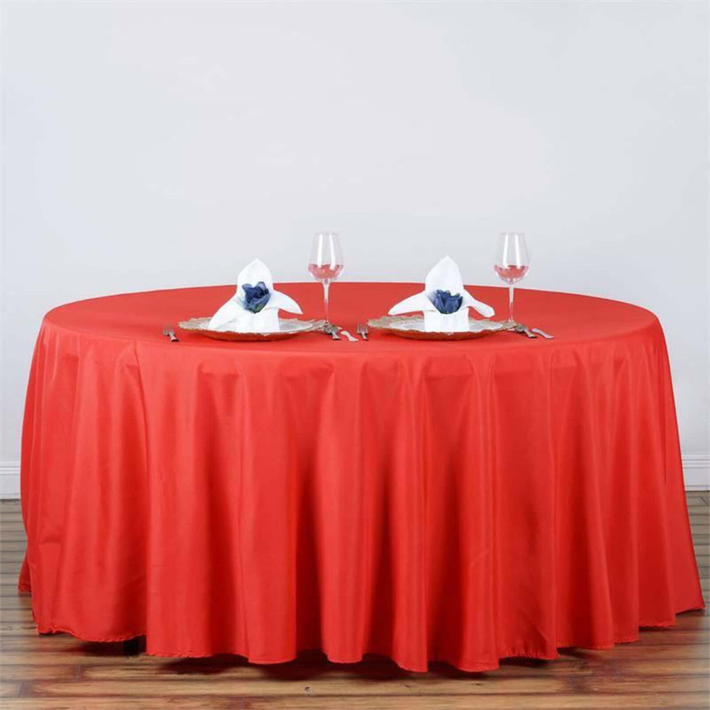 Polyester 120" Round Tablecloth Red - Seamless Wrinkle-Resistant Table Cover