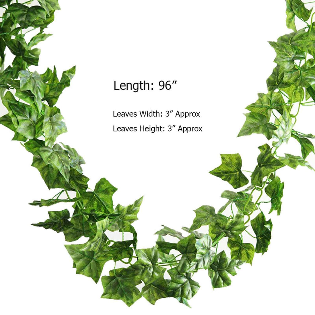 8ft Dark Green UV Protected Artificial Silk Ivy Leaf Garland Vine, Outdoor Indoor