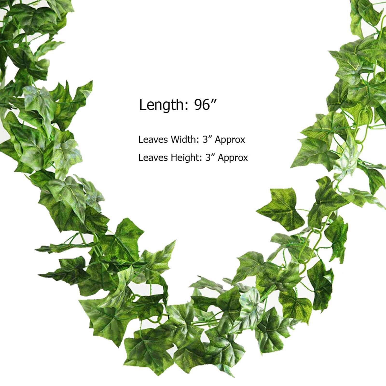 8ft Dark Green UV Protected Artificial Silk Ivy Leaf Garland Vine, Outdoor Indoor