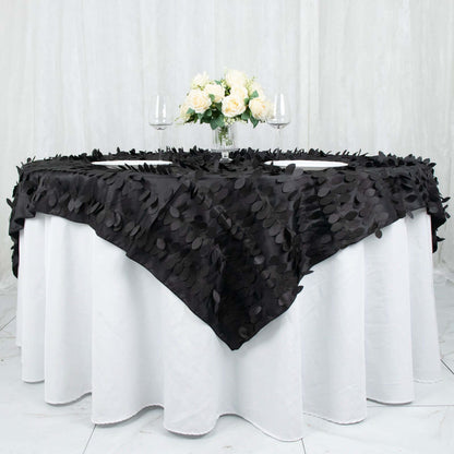 Taffeta 72"x72" Table Overlay Square Tablecloth Black - 3D Leaf Petal Table Cover