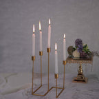 Taper Candle Holder Gold Metal 5-Arm Geometric Candelabra Design - Decorative Piece for Banquets and Celebrations 12"