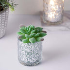 6-Pack Mercury Glass Candle Holders Shiny Silver with Geometric Design - Votive Tealight Holders 3"