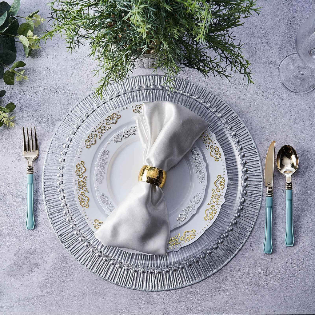 6-Pack Dining Table Mats Spiked Design Silver - Vinyl Non-Slip Surface with Modern Appeal 15"