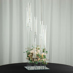 Crystal Glass Cluster Candelabra Pedestal Stand - Square Hurricane Taper Candle Holder Table Centerpiece 4ft