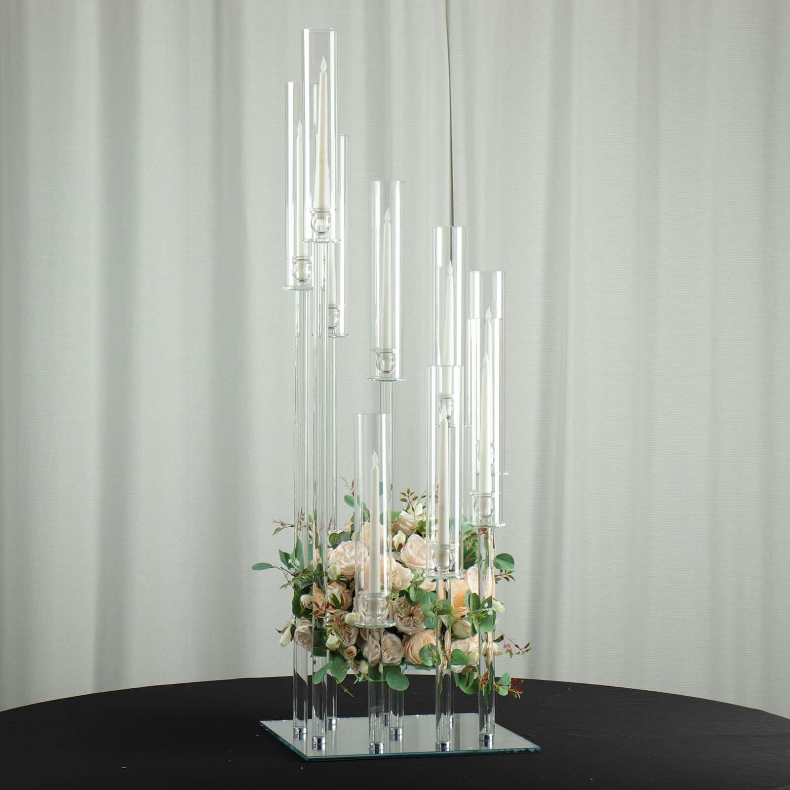 Crystal Glass Cluster Candelabra Pedestal Stand - Square Hurricane Taper Candle Holder Table Centerpiece 4ft