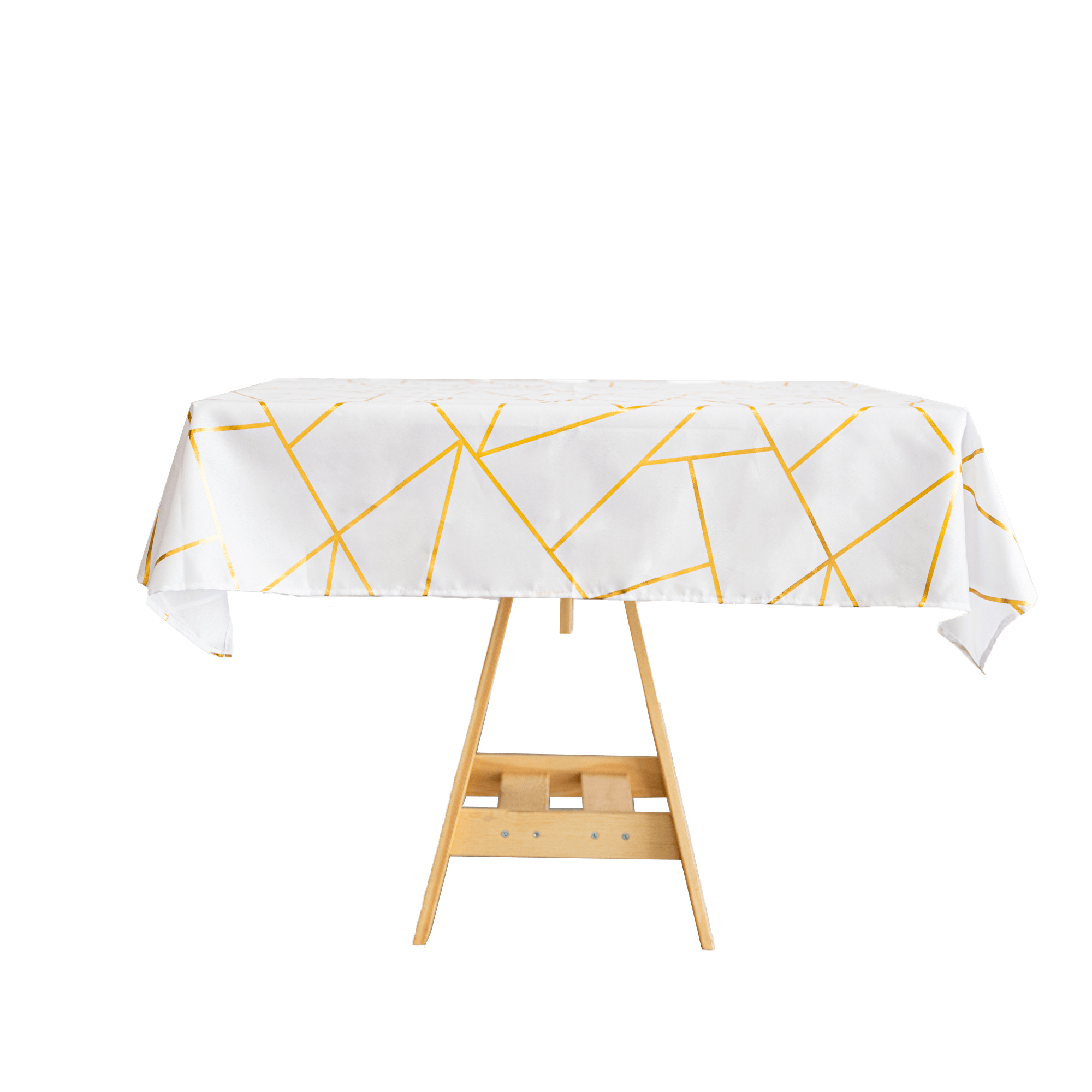 Polyester 54"x54" Table Overlay Square Tablecloth White with Gold Foil Geometric Pattern - Wrinkle-Resistant & Durable for Stylish Settings