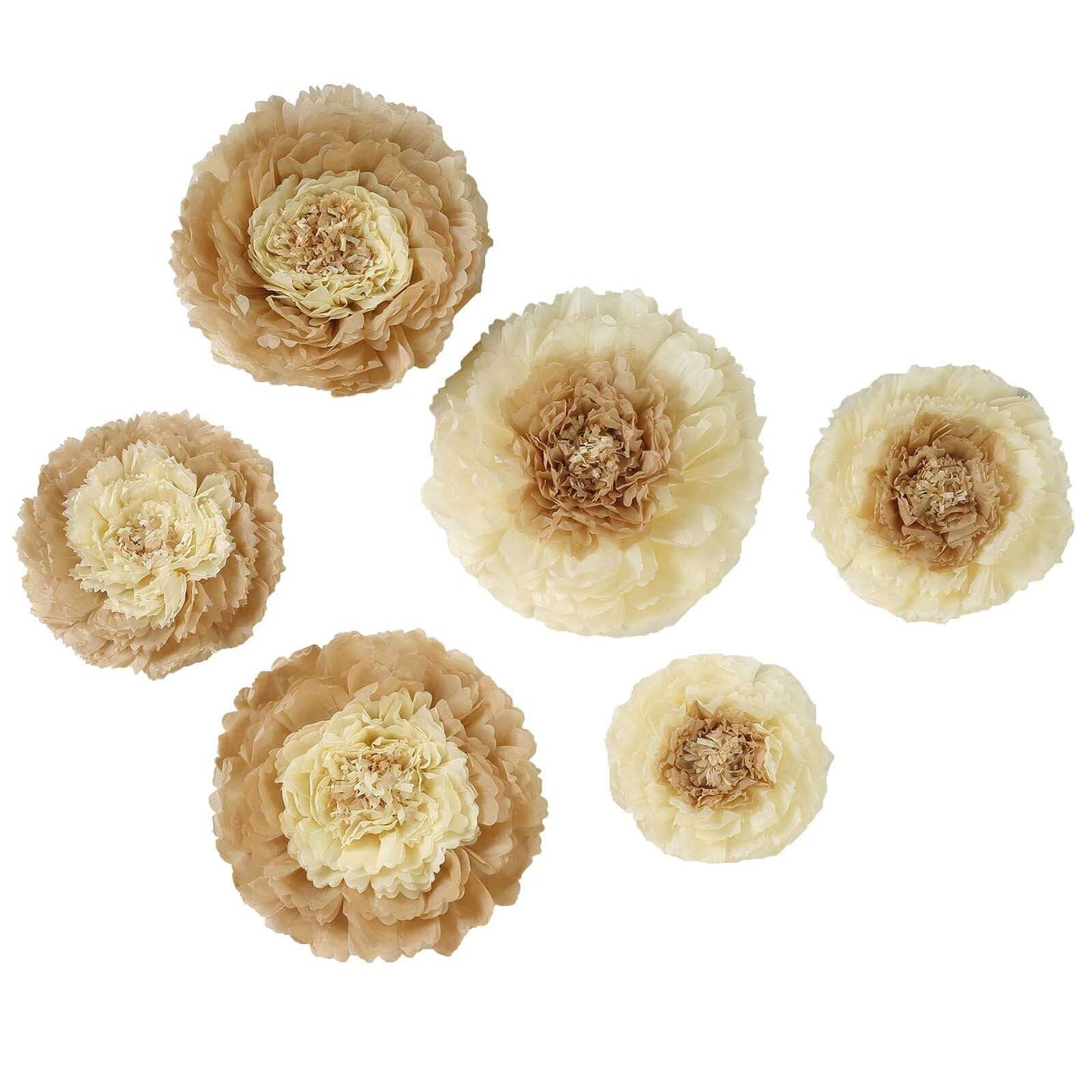 Set of 6 Taupe Natural Giant Carnation 3D Paper Flowers Wall Decor - 12",16",20"
