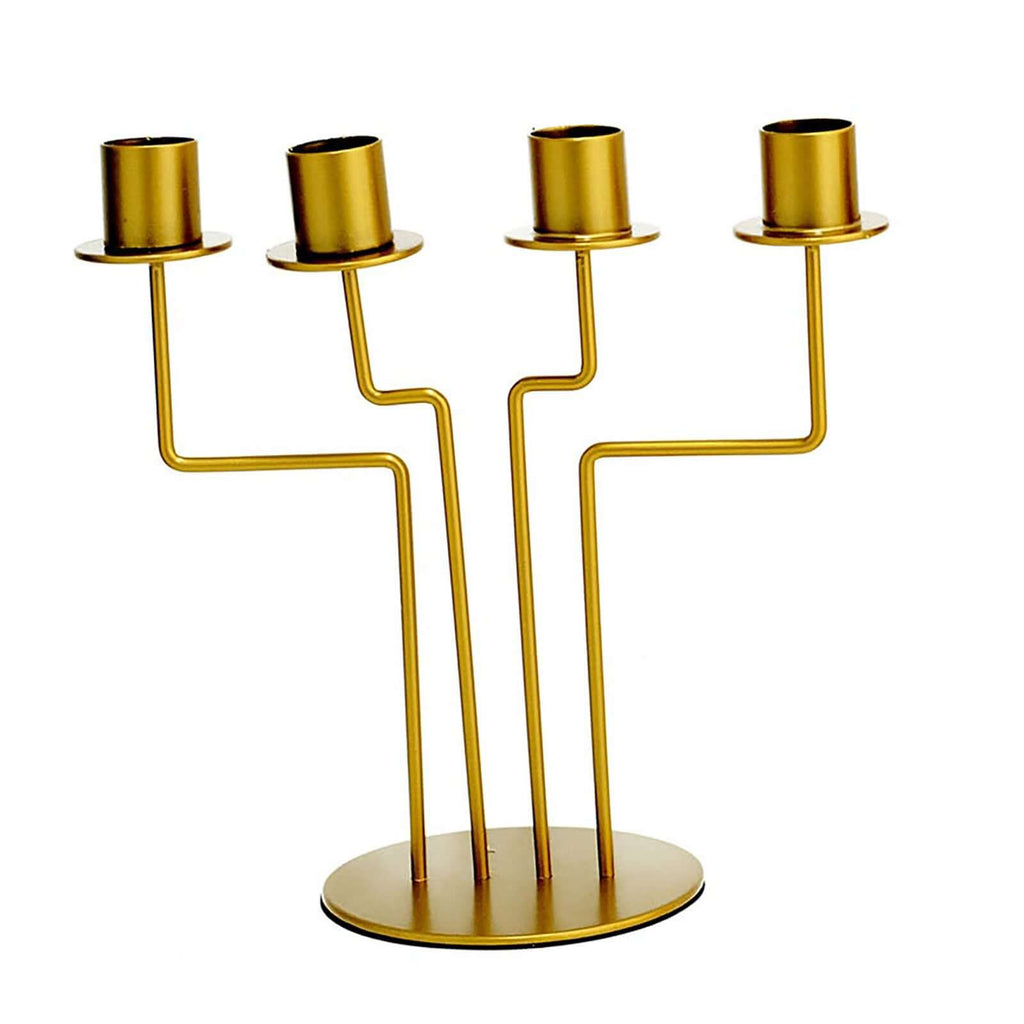 2-Pack Geometric Taper Candelabra 4 Arm Design Gold Metal Decorative Centerpiece - Perfect for Events 8"