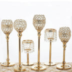 Crystal Beaded Chandelier Metal Candle Holder Gold - Sophisticated Pillar Tealight Stand 12"