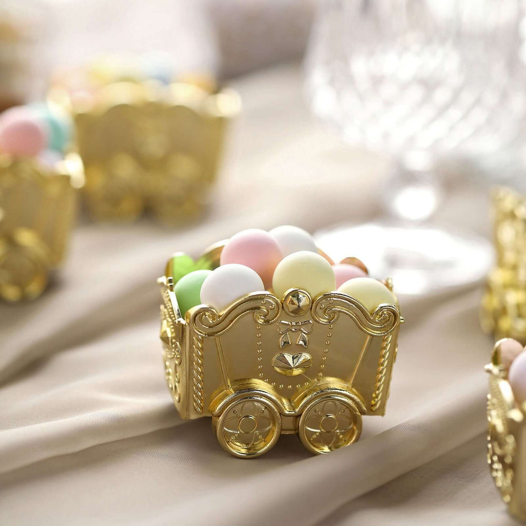 12 Pack 2.5" Gold Mini Chariot Treat Party Favor Boxes, Small Candy Container Gift Boxes