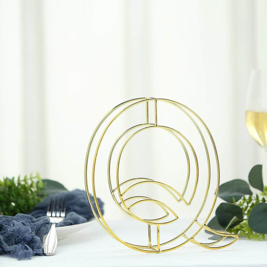 8" Tall Gold Freestanding 3D Decorative Wire Letter, Wedding Centerpiece - Q