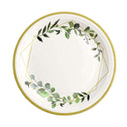 24-Pack Paper 9" Round Dinner Plates in White with Eucalyptus Leaves & Gold Rim - Disposable 300GSM Party Plates for Modern & Nature-Inspired Events