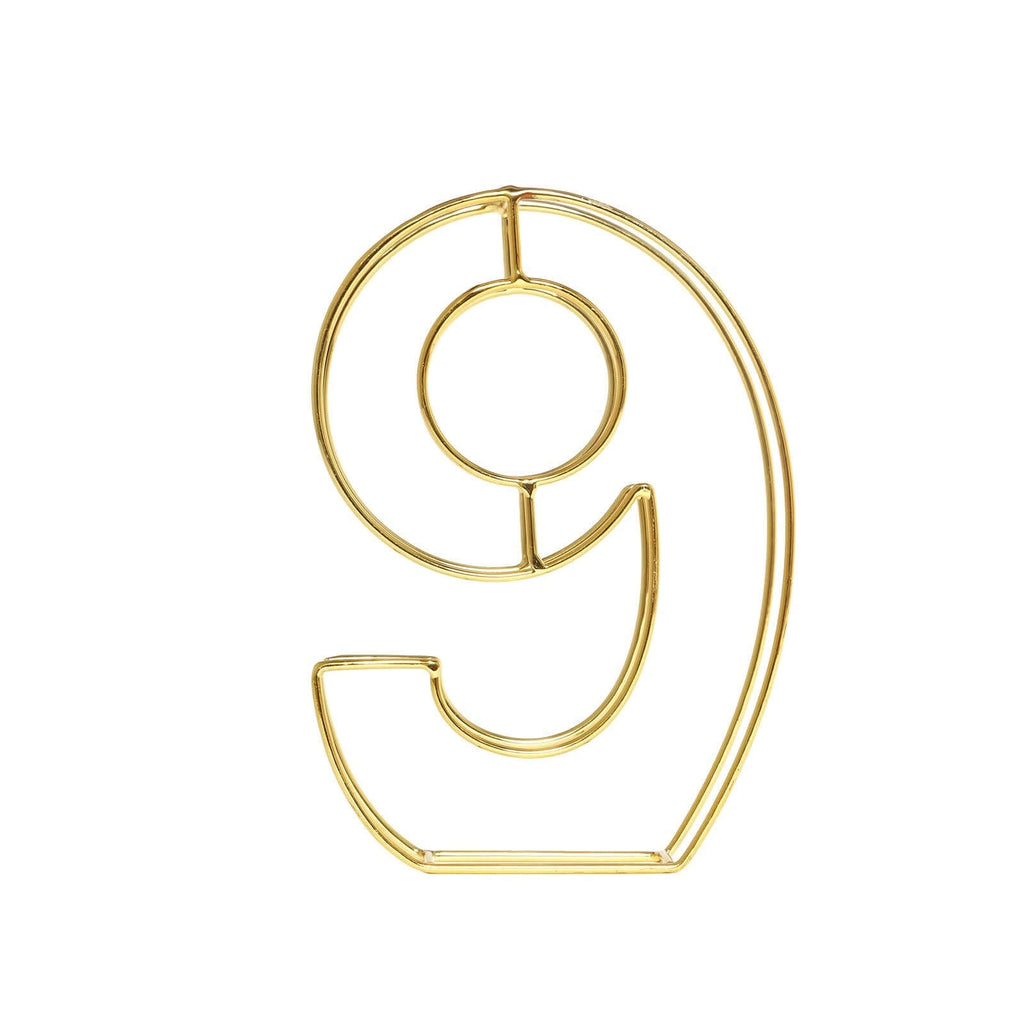 8" Tall Gold Freestanding 3D Decorative Metal Wire Numbers, Wedding Table Numbers -9
