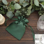12 Pack 5"x7" Hunter Emerald Green Satin Wedding Party Favor Bags, Drawstring Pouch Gift Bags