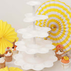5-Tier Plastic Cupcake Holder Stand White - Dessert Tower with Scalloped Edge Design Versatile Display for Sweet Treats 18"
