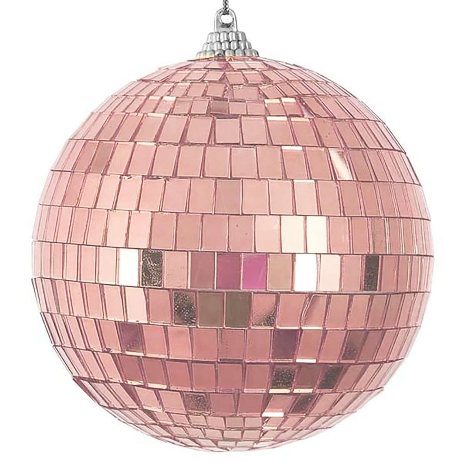 4 Pack 6" Rose Gold Foam Disco Mirror Ball With Hanging Strings, Holiday Christmas Ornaments