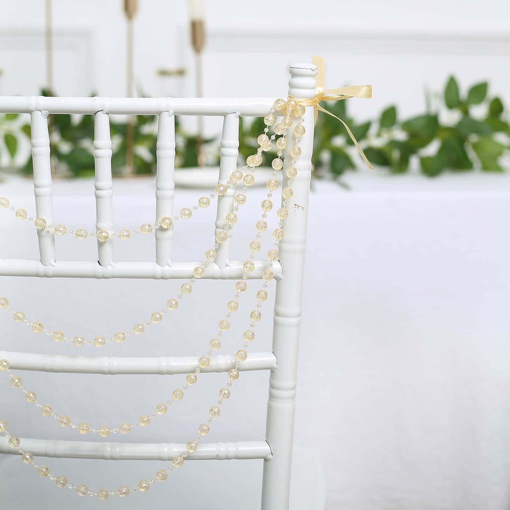 Faux Pearl Beaded 16" Chair Back Garland Sash Amber Gatsby-Inspired Style - Pre-Tied Chic Wedding Decor for Chiavari Chairs