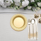 10 Pack 7" Gold Basketweave Rim Plastic Salad Dessert Plates, Round Disposable Appetizer Plates