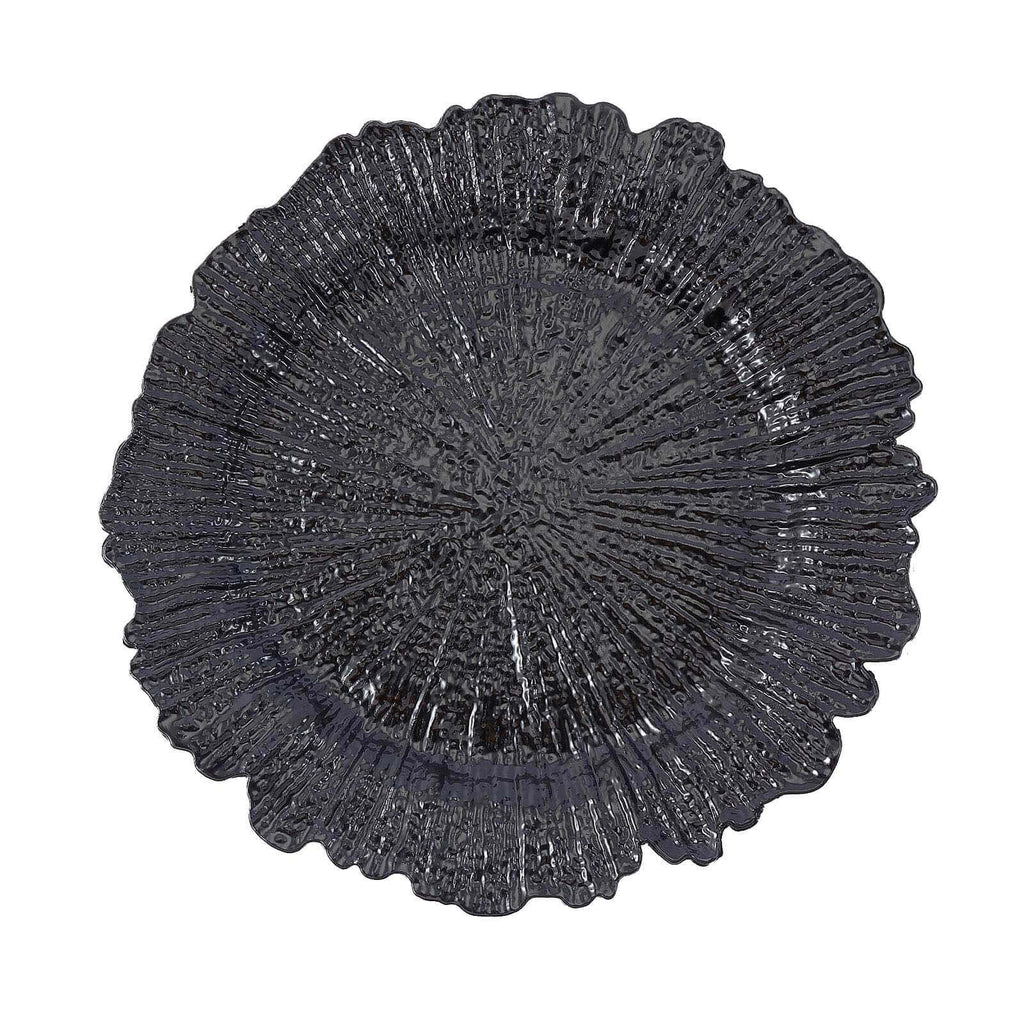 6-Pack Acrylic Plastic Round Charger Plates 13" in Black with Reef Design, Dinner Charger Tableware
