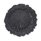 6-Pack Acrylic Plastic Round Charger Plates 13" in Black with Reef Design, Dinner Charger Tableware