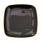 10-Pack Plastic 10" Square Dinner Plates in Black with Gold Rim - Classy Disposable Lunch Party Plates
