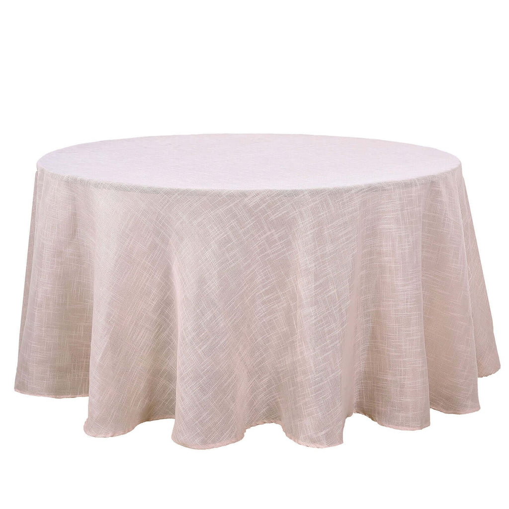 Faux Linen 120" Round Tablecloth Blush - Slubby Texture Wrinkle-Resistant Seamless Table Cover