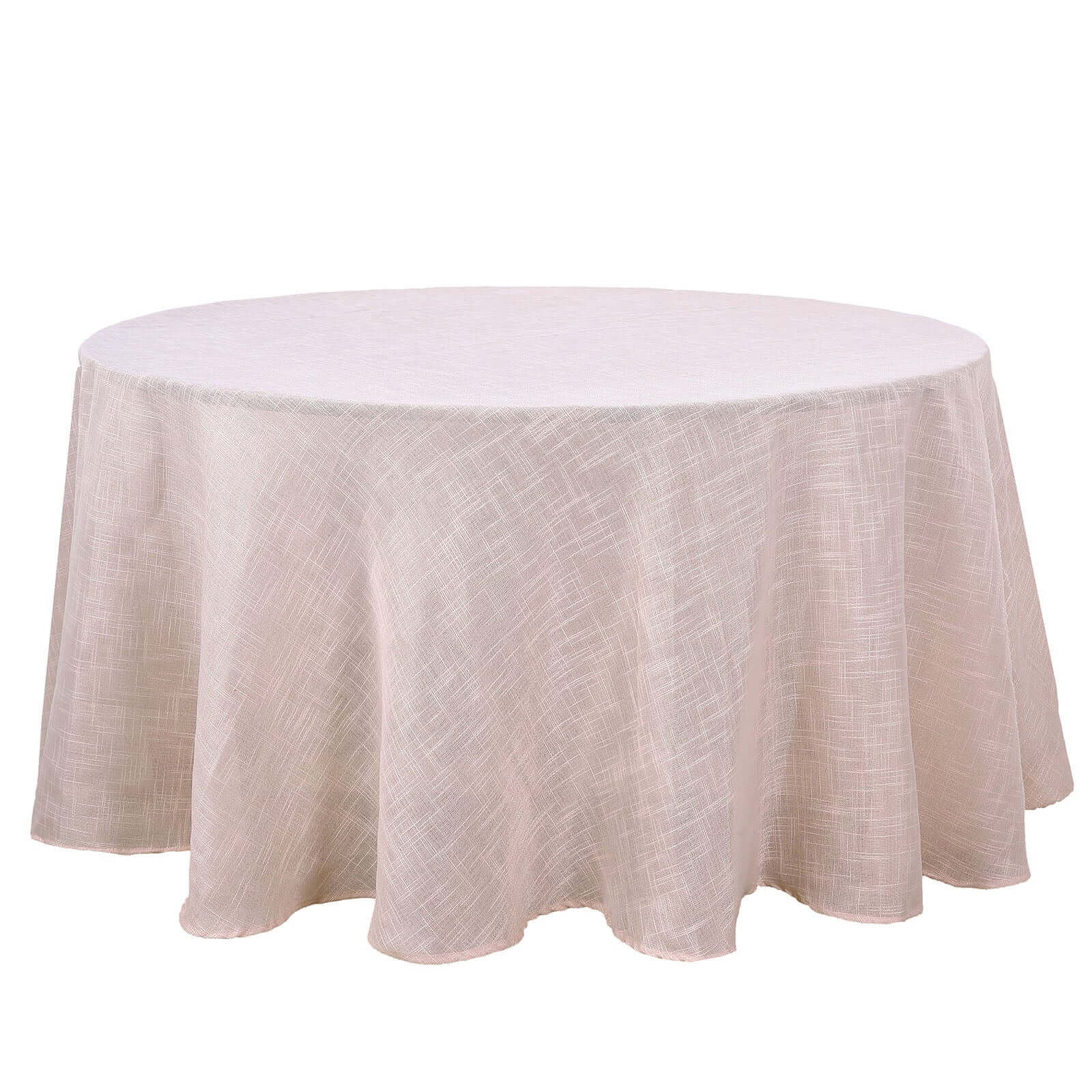 Faux Linen 120" Round Tablecloth Blush - Slubby Texture Wrinkle-Resistant Seamless Table Cover