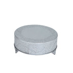 Metal 14" Round Cake Pedestal Stand Matte Silver - Cupcake Dessert Display Riser with Intricate Embossed Design for Upscale Events & Gatherings