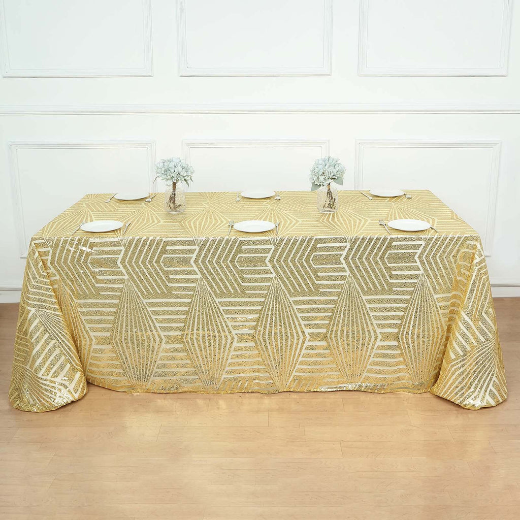 Sequin 90"x132" Rectangle Tablecloth Gold - Seamless Diamond Design for Upscale Events