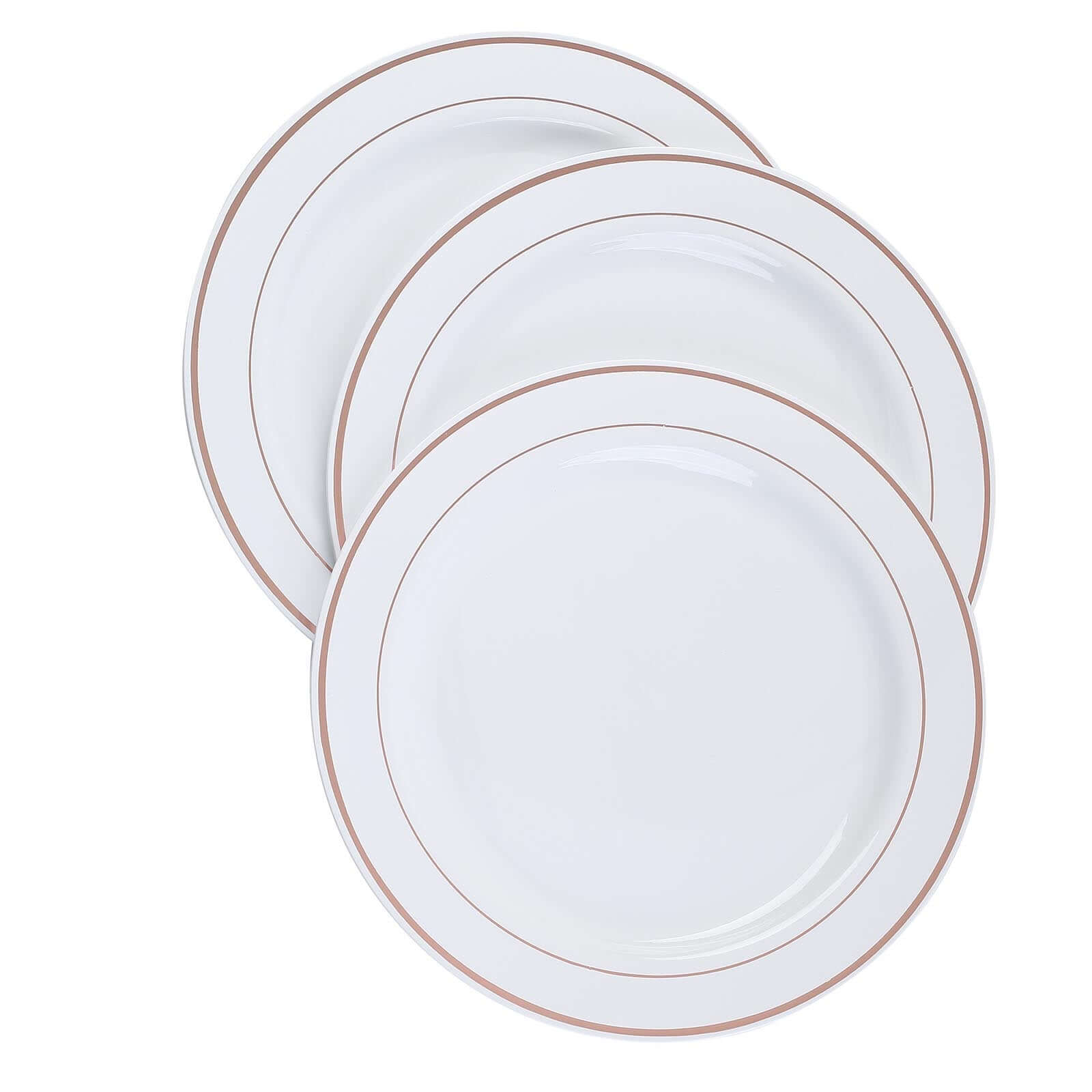 10-Pack Plastic Dinner Plates White with TrÃ¨s Chic Rose Gold Rim - Perfect Disposable Party Plates 10"