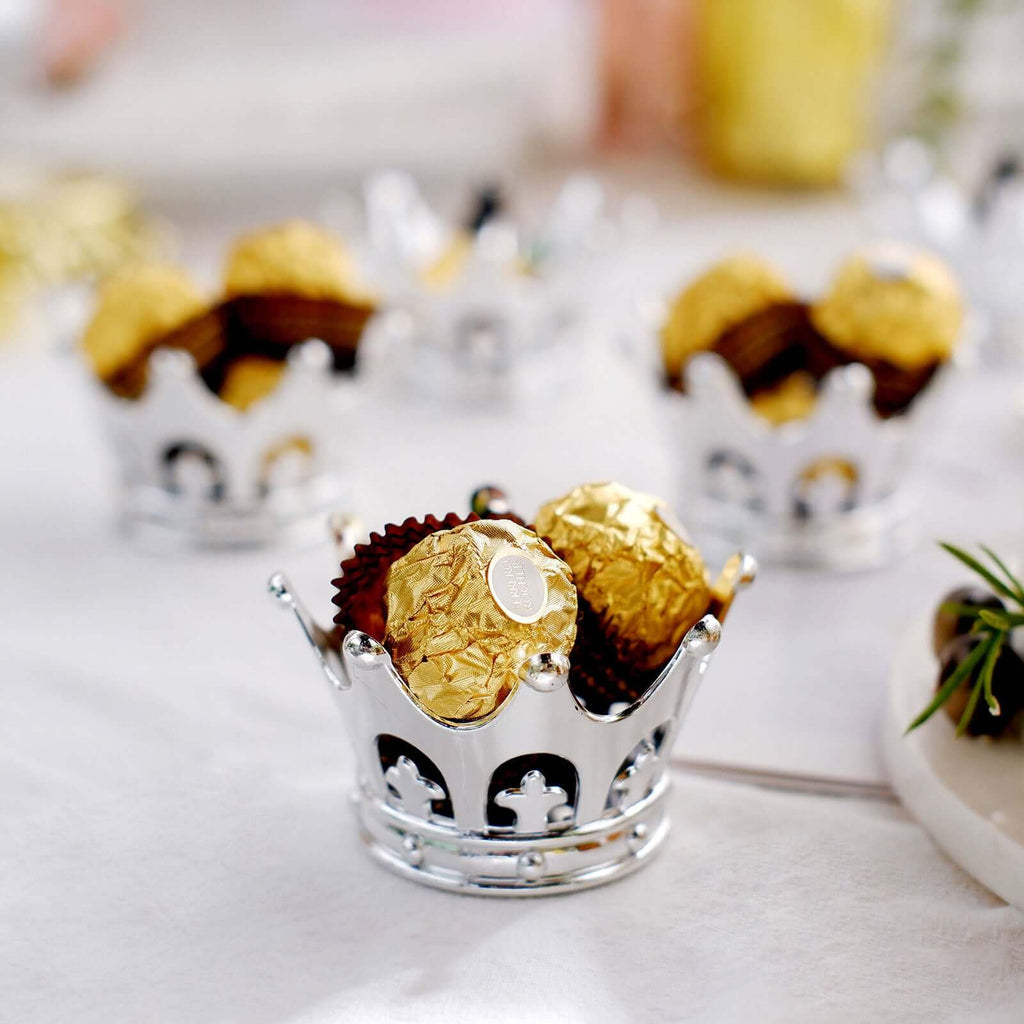 12-Pack Fillable Mini Crown Candy Container Silver - Regal Baby Shower Candy Treat Favor Containers 3"