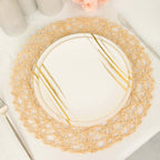 6-Pack Table Placemats Woven Fiber Design Beige Round - Disposable Mats for Dining and Events 15"