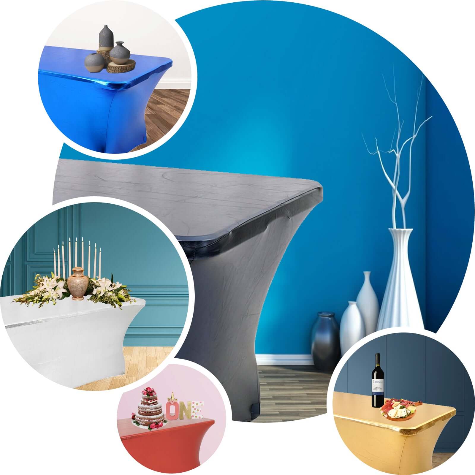 Stretch Spandex 72"x30" Rectangle Tablecloth Metallic Silver - Form-Fitting Table Cover