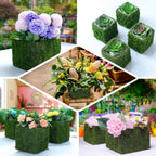 4-Pack Square Planter Boxes Covered with Inner Lining Green Preserved Moss - Flower Basket Centerpieces 6"