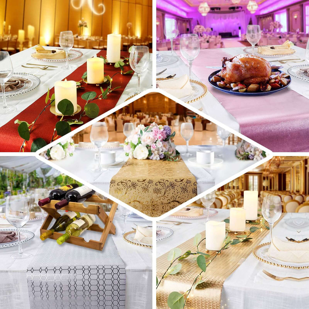 Glitter Paper 9ft Table Runner Roll Rose Gold Disposable Geometric Honeycomb Pattern - Stylish Table Decor