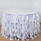 Taffeta 17ft Table Skirt White Cascading Curly Willow Style for Weddings & Banquets