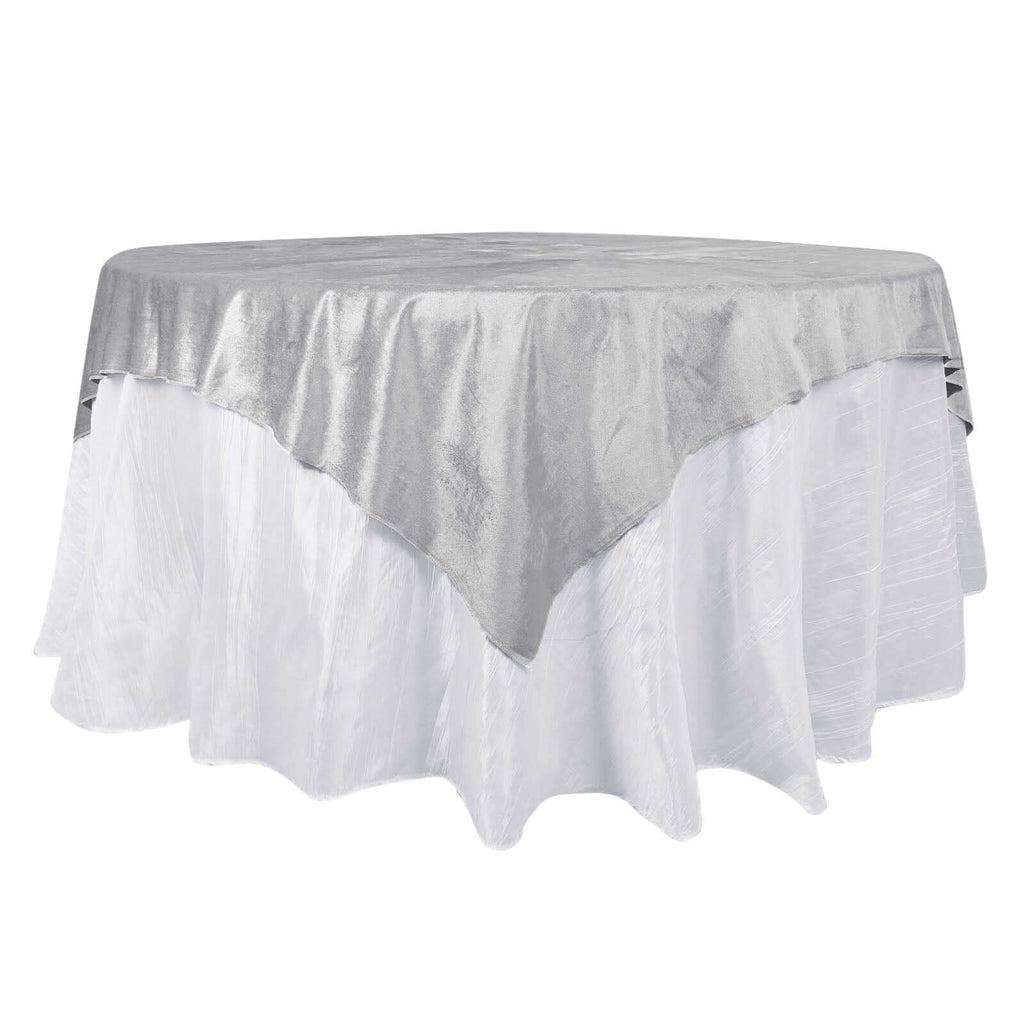 Velvet 72"x72" Table Overlay Square Tablecloth Silver - Premium Soft Finish for Sophisticated Celebrations