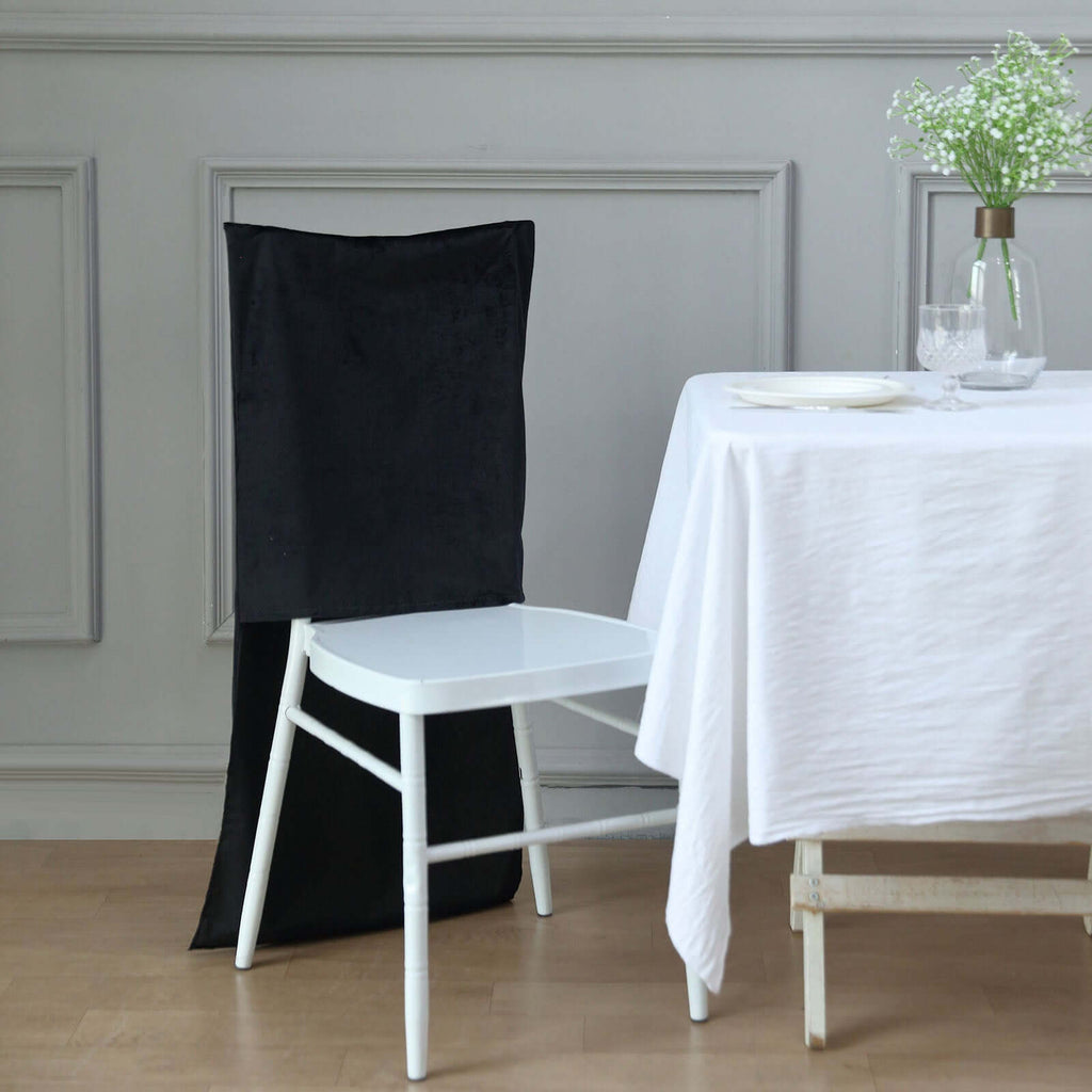 Velvet Chair Back Slipcover for Chiavari Chairs Black - Soft and Smooth Solid Chair Back Cover Cap for Weddings - Bell Racket Store