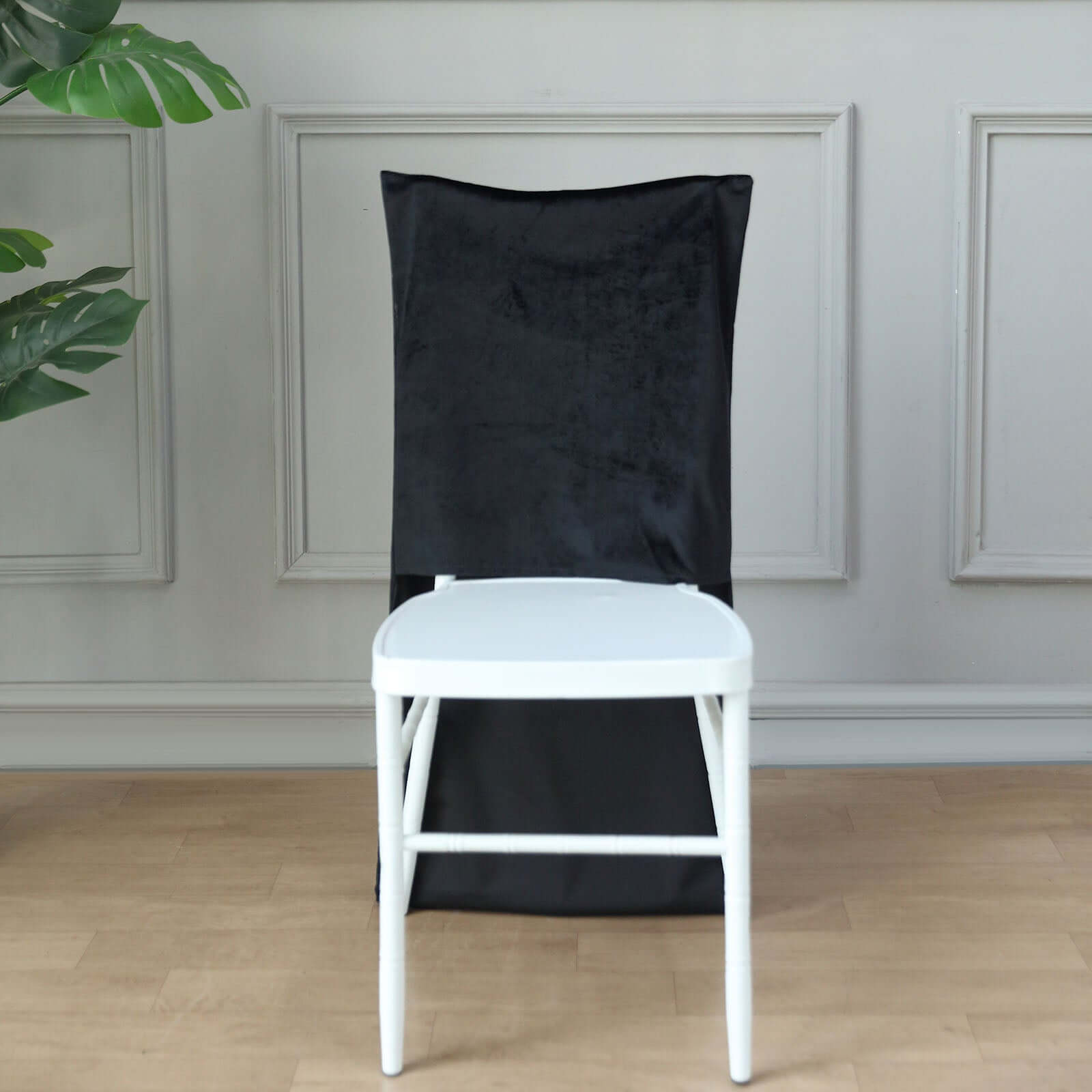 Velvet Chair Back Slipcover for Chiavari Chairs Black - Soft and Smooth Solid Chair Back Cover Cap for Weddings - Bell Racket Store