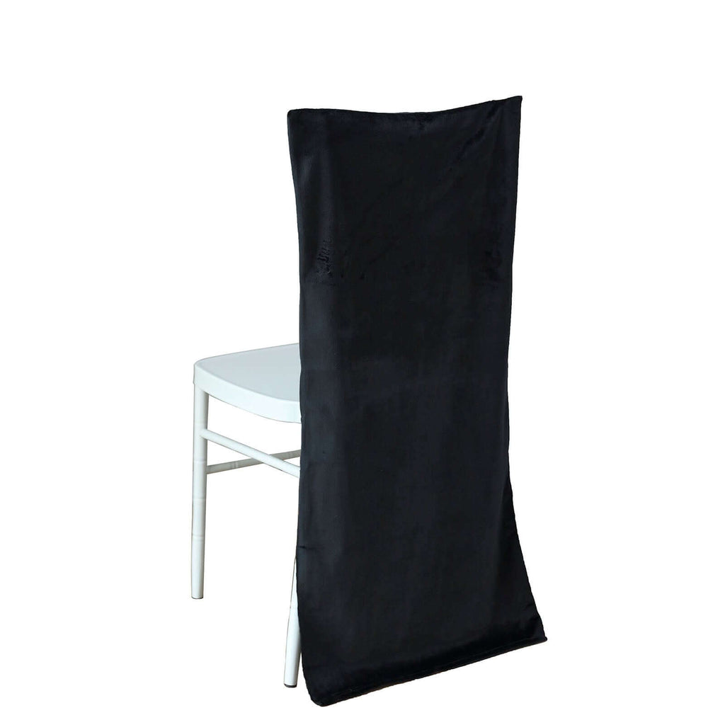 Velvet Chair Back Slipcover for Chiavari Chairs Black - Soft and Smooth Solid Chair Back Cover Cap for Weddings - Bell Racket Store
