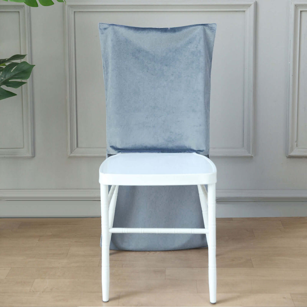 Velvet Chair Back Slipcover for Chiavari Chairs Dusty Blue - Soft and Smooth Solid Chair Back Cover Cap - Bell Racket Store