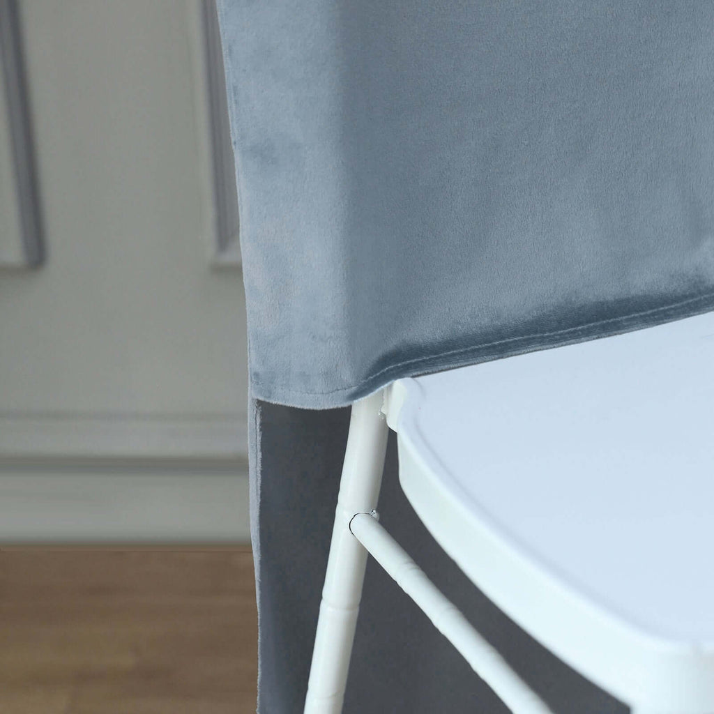 Velvet Chair Back Slipcover for Chiavari Chairs Dusty Blue - Soft and Smooth Solid Chair Back Cover Cap - Bell Racket Store