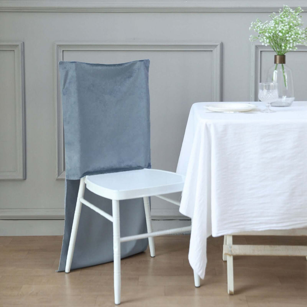 Velvet Chair Back Slipcover for Chiavari Chairs Dusty Blue - Soft and Smooth Solid Chair Back Cover Cap - Bell Racket Store