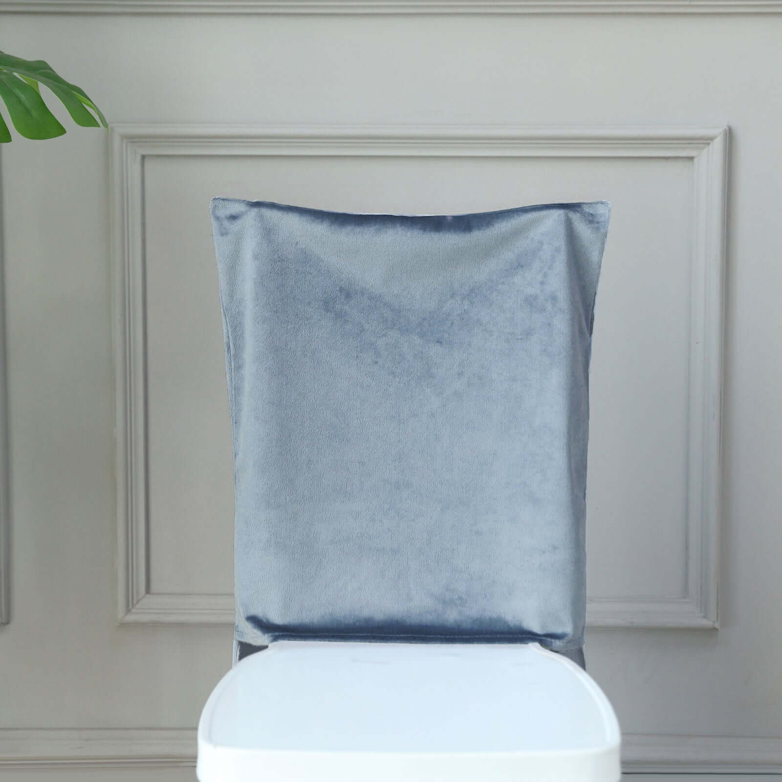 Velvet Chair Back Slipcover for Chiavari Chairs Dusty Blue - Soft and Smooth Solid Chair Back Cover Cap - Bell Racket Store