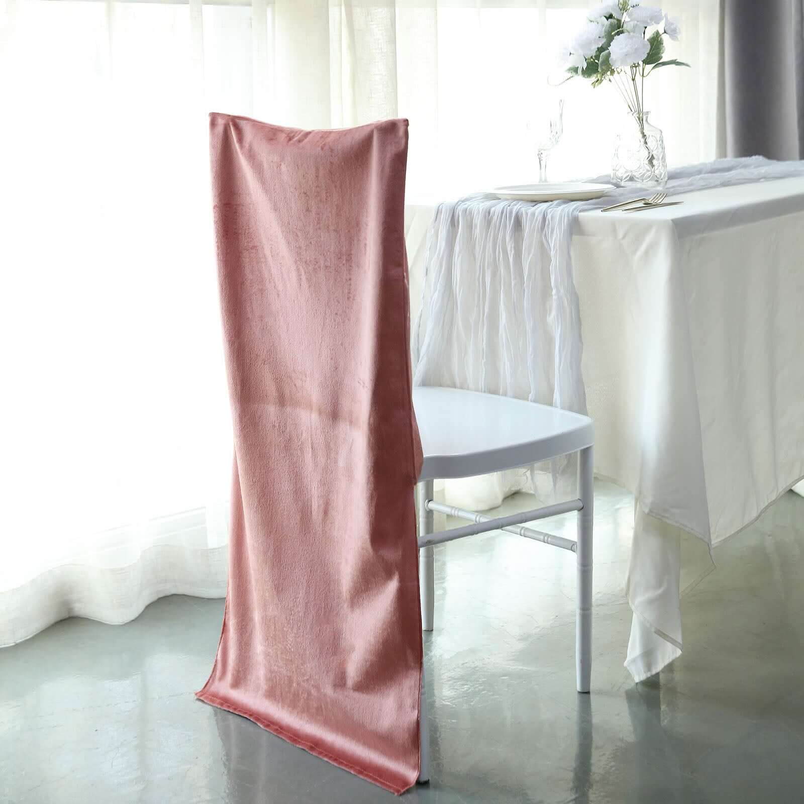 Velvet Chair Back Slipcover for Chiavari Chairs Dusty Rose - Soft and Smooth Solid Chair Back Cover Cap - Bell Racket Store