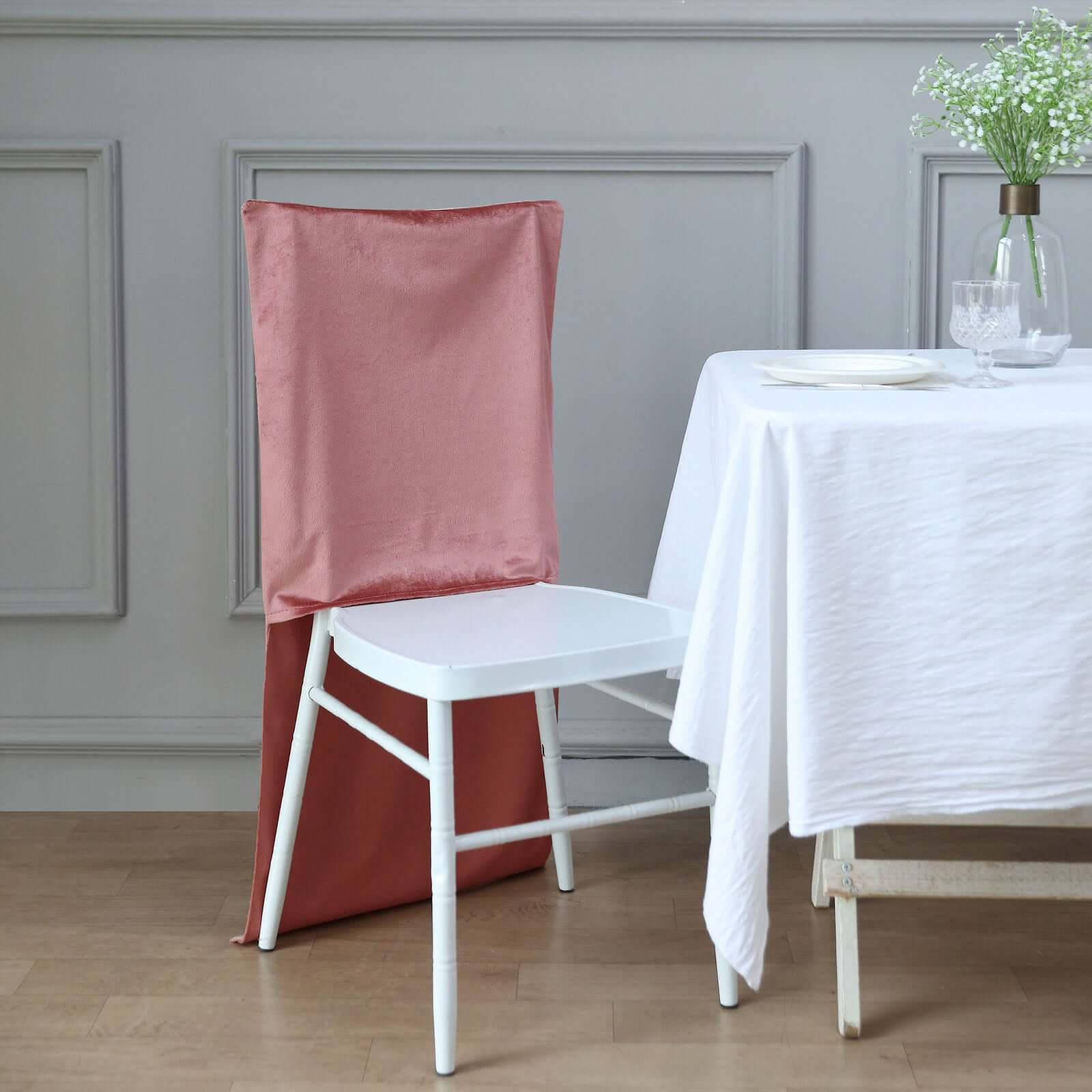 Velvet Chair Back Slipcover for Chiavari Chairs Dusty Rose - Soft and Smooth Solid Chair Back Cover Cap - Bell Racket Store