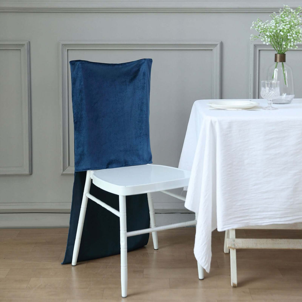 Velvet Chair Back Slipcover for Chiavari Chairs Navy Blue - Soft and Smooth Solid Chair Back Cover Cap - Bell Racket Store