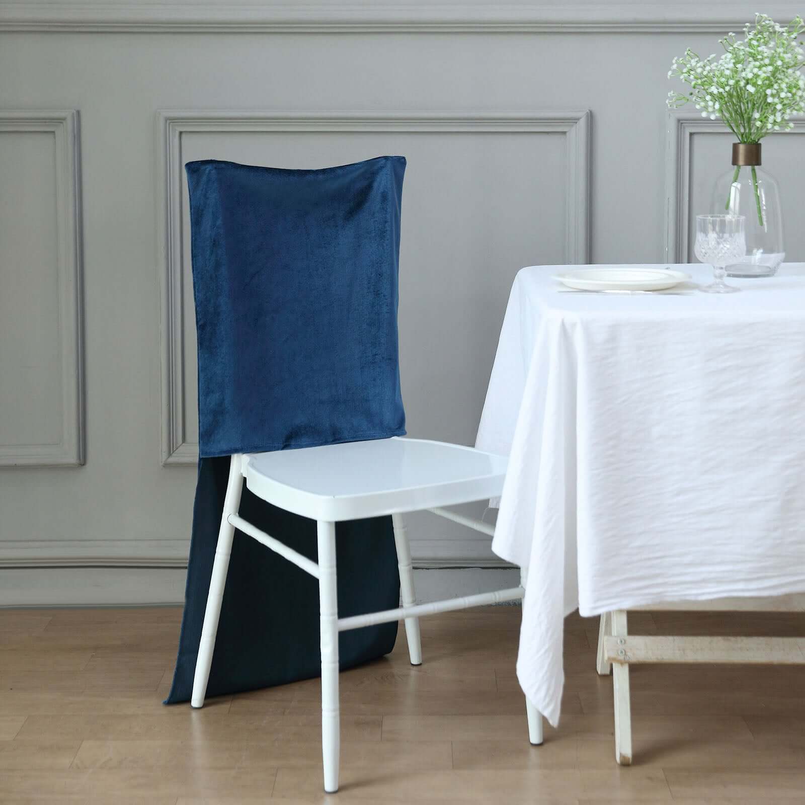 Velvet Chair Back Slipcover for Chiavari Chairs Navy Blue - Soft and Smooth Solid Chair Back Cover Cap - Bell Racket Store