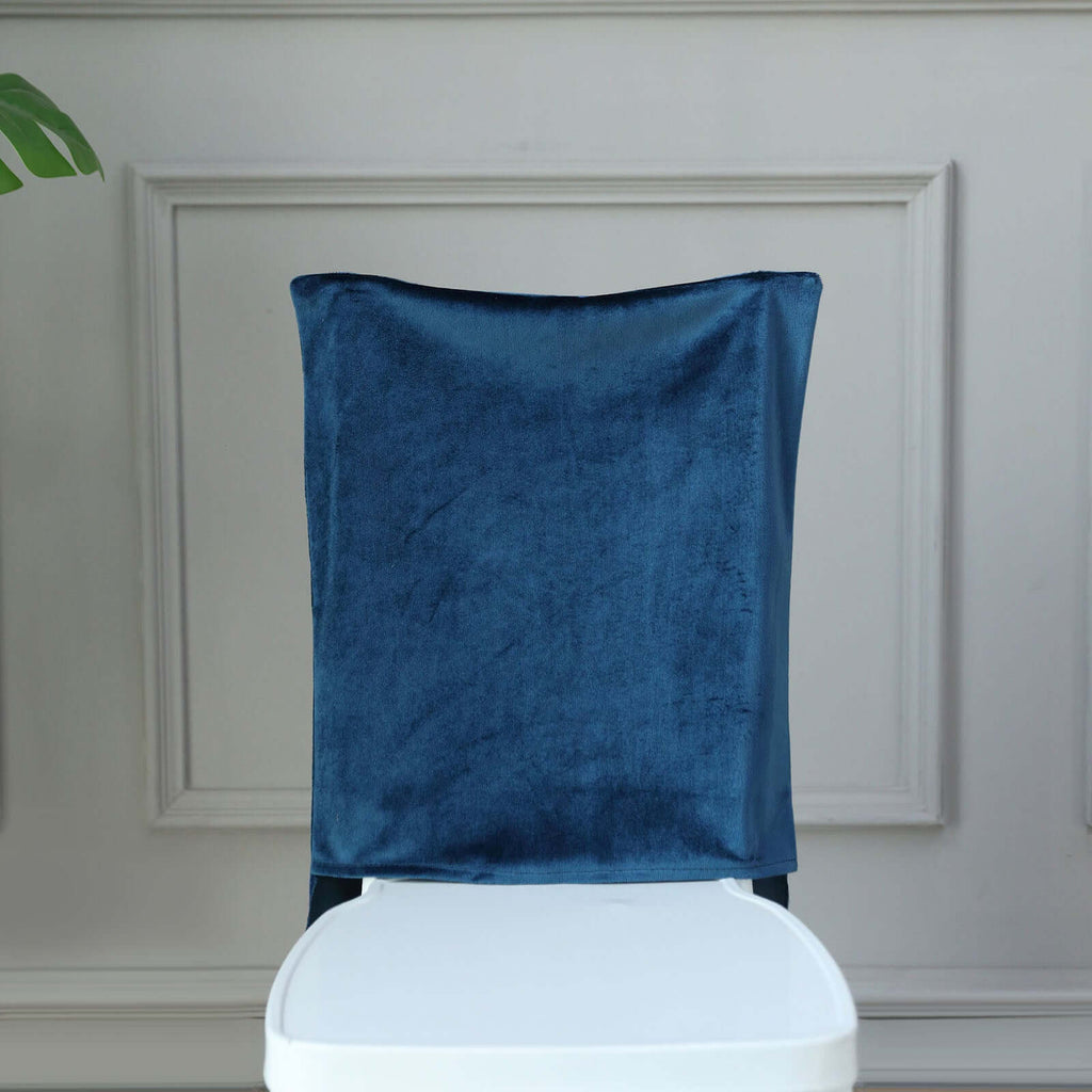 Velvet Chair Back Slipcover for Chiavari Chairs Navy Blue - Soft and Smooth Solid Chair Back Cover Cap - Bell Racket Store